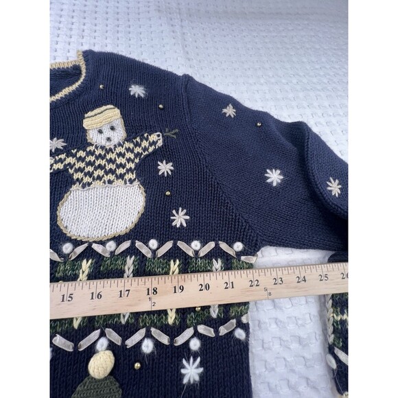 Vintage Snowman Cardigan Hand Embroidered Christopher & Banks Size L Christmas - Picture 14 of 16